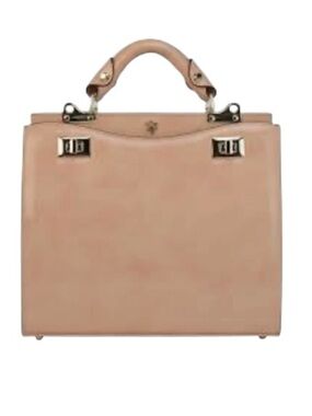Classic Woman’s Tan Camel Color Made In Italy Leather Top-Handle Purse Briefcase